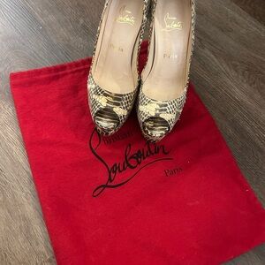 Christian Louboutin Beige and Black Snake Print Heels